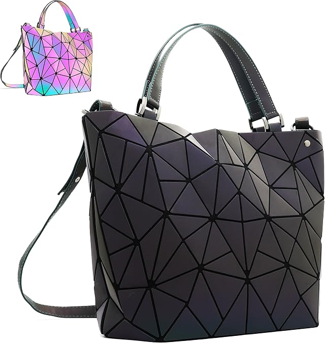 Geometric Purse for Women Luminous Handbags Reflective Tote Bags and Holographic crossbody bag Black Iridescent Purses