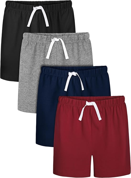 Resinta 4 Pack Toddler Boys Cotton Shorts with Drawstring Casual Short Elastic Waist Boys Pull-on Soft Shorts for Summer