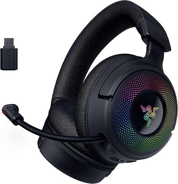 Razer Kraken V4 - Wireless Gaming Headset (3-Mode Connection, TriForce 40mm Drivers, 9-Zone RGB Headphone Lighting, Mix & Volume settings, THX Spatial Audio) Black