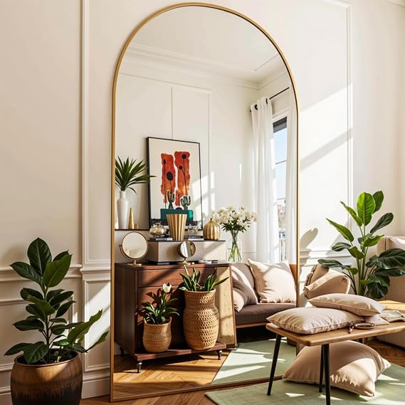 Floor Mirror, 78"x38" Oversized Full Length Mirror with Stand, Arched Full Body Mirror Standing Hanging Leaning Against Wall, Aluminum Frame Giant Mirrors for Bedroom Cloakroom, Gold