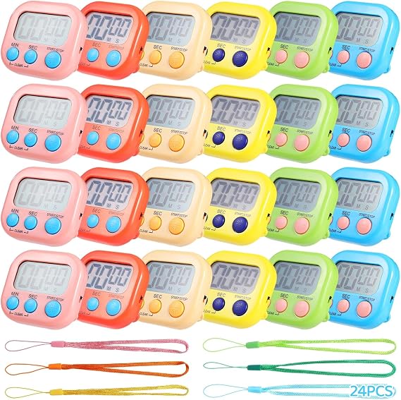 24 PCS Bulk Digital Timer, Timers for Classroom, On/Off Switch Minute Second Countdown Big LCD Display Timer, Loud Alarm for Exercise Cook Baking Teacher