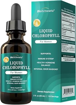 BioSchwartz Liquid Chlorophyll for Women - with Copper for Immune Support, Skin Health and Internal Deodorizer - Liquid Chlorophyll Supplement Drops for Women - Third Party Tested, 118 Servings