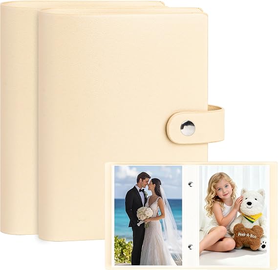 Aevdor 2 Pack Small 4x6 Photo Albums, 104 Photos Total, Beige