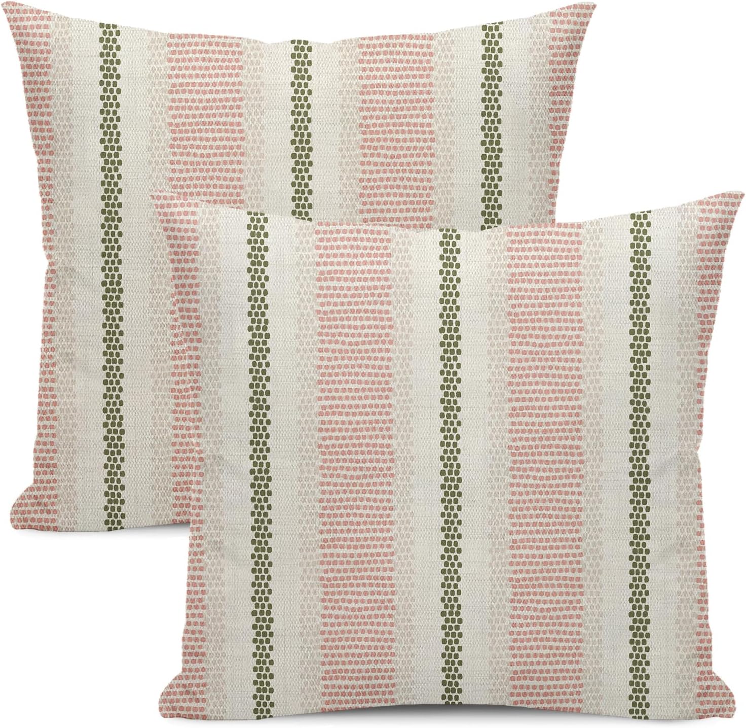 Boho Pillow Covers 16x16 Set of 2 Sage Green Pink Stripe Polka Dot Throw Pillow Covers Outdoor Decoration Modern Abstract Decorative Pillowcase Farmhouse Linen Cushion Case Decor for Sofa Couch