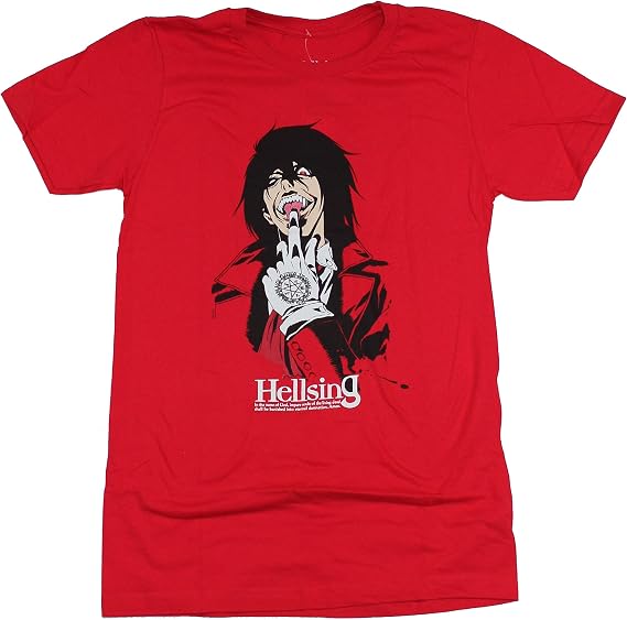 Hellsing Mens T-Shirt - Alucard Licking Glove Tip Image (Small) Red