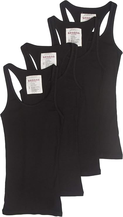 4 Pack Zenana Women's Ribbed Tank Top Large Black, Black, Black, Black
