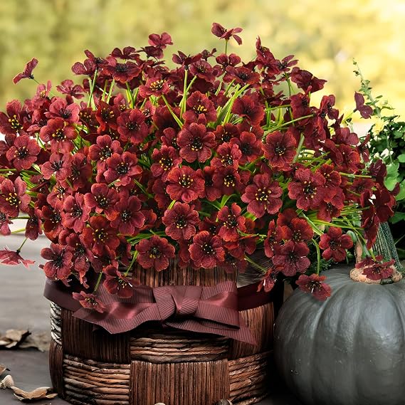 INQCMY 24 Pcs Artificial Mums for Outdoors Planters Fake Flowers Fall Decor | UV Resistant Silk Look Real Faux Daisy Plants for Front Door Porch Patio Garden Yard Balcony Autumn Home Outside Decoration