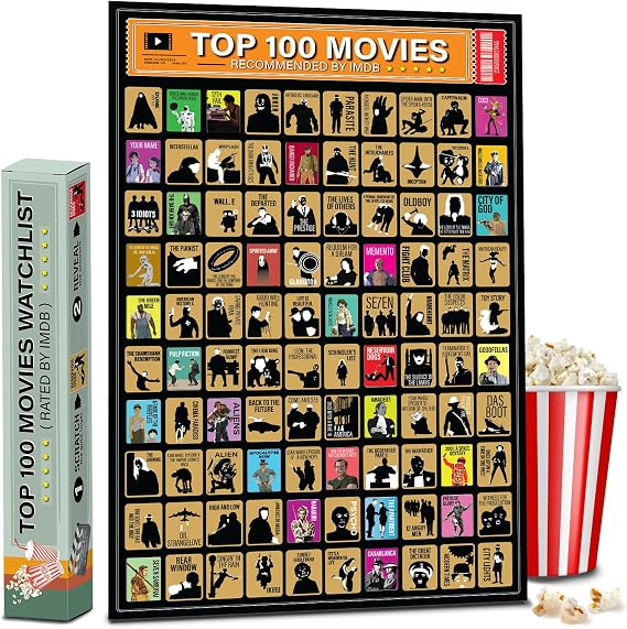 Zamzal Top 100 Movies Scratch Off Poster - Bucket List IMDB Family Recommendation Movie - Gift Date Night List Cards Films (Movie Artwork)