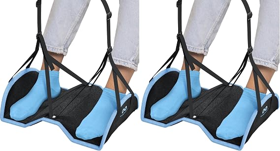 Everlasting Comfort Airplane Foot Hammock - Memory Foam Foot Rest for Plane Travel - Portable Foot Rest for Air Travel, Desk & Car - Airplane Essentials Foot Hammock for Plane Travel (Pack of 2) 