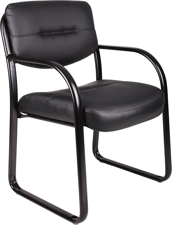 BOSS Office Products Leather Sled Base Side Guest Chair, Black