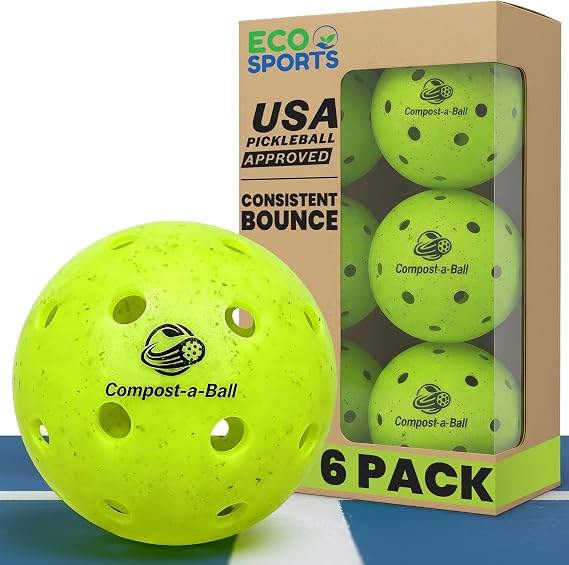 Eco Sports Pickleball Balls Outdoor Pack of 6, 40 Hole Regulation Outdoor Pickle Balls for Training and Matches USAPA Approved