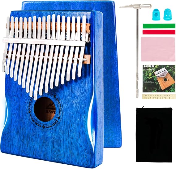 EASTROCK Kalimba Thumb Piano 17 Keys Mbira Blue Mahogany Hand Rest