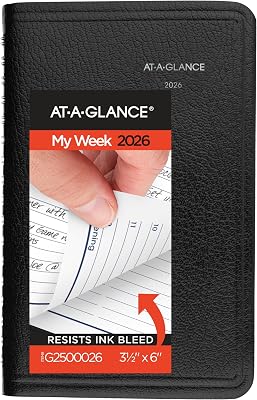 AT-A-GLANCE 2026 Planner, Weekly, 3-12 x 6, Pocket Size, Hourly, DayMinder, Black G2500026
