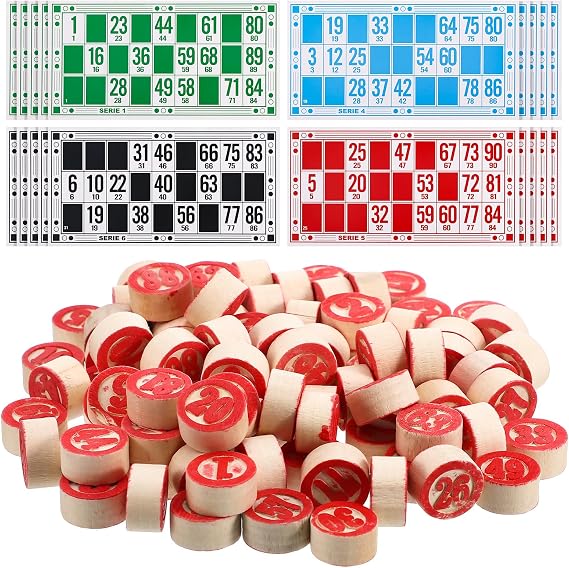 Ipetboom Russian Lotto Board Games Family Bingo Board Game Set of 48 Bingo Cards and 90 Wooden Chess, Great for Adults Kids Family Game Night, Halloween, School Classroom Activity, Parites