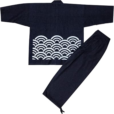 Edoten] Japan 100% Cotton Denim Samue Japanese pattern Printed
