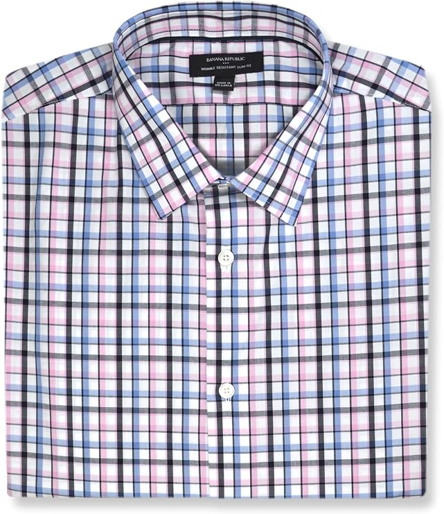 Banana Republic Mens 708966 Slim Fit Cotton Blend Non Iron Button Down Dress Shirt,