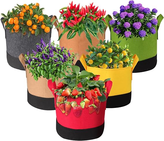 Grow Bags 5Gal/7Gal/10Gal * 2 ,6 Pack Vegetable/Flower/Plant Grow Bags ,Plant Fabric Pots with Handles for Garden and Outdoor Planting (6 Colour, 5Gal/7Gal/10Gal*2)