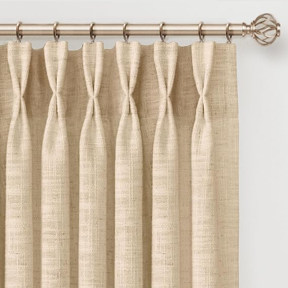 INOVADAY Memory Trained Pinch Pleated Curtains 90 Inches Long, Linen Curtains for Living Room, 2 Panel Set Pinch Pleated Drapes with Hooks, Light Filtering Window Treatment, 40" W x 90" L, Beige