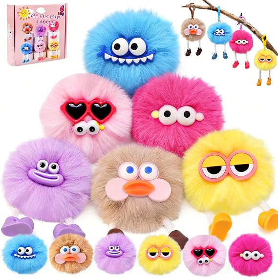 JoyPlus 6 PCS Cute Plush Keychain, Fluffy Trinket, Soft Plush Pendant with Exquisite Box, Plush Toys Keychains for School classroom Class, Cute Keychains for Kids Boys Girls