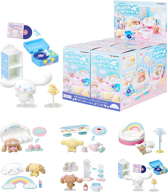 Hamee RE-Ment Blind Box Sanrio - Cinnamoroll's Living Room - 6 Pc. | Full Set with Tear-Away Display Background, Cute Blind Box Diorama Miniature Figure Set, Collectible Display Figure