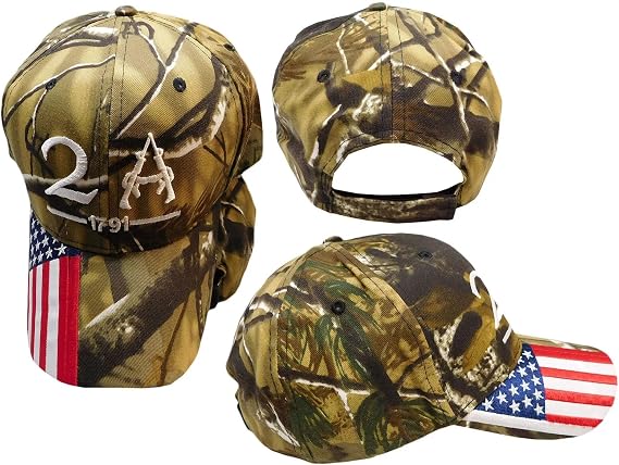 Trump 2024 2A 2nd Amendment 1791 USA Flag On Bill Camouflage Camo Cap Hat