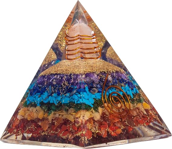 7 Chakra Orgonite Pyramid for Energy Generator Crystal Pyramid for Balancing Energy, Spiritual Alignment | Handmade Orgonite pyramids with Copper Coil and Crystal Quartz for Chakra Protection)