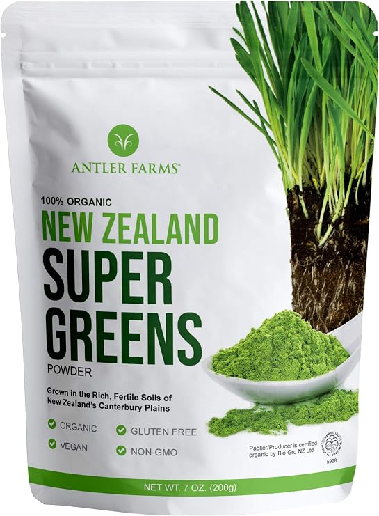 Antler Farms New Zealand Super Greens Powder - Organic, 40 Servings, 200g