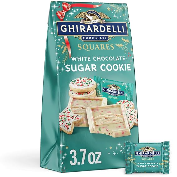 GHIRARDELLI White Chocolate Sugar Cookie SQUARES, 3.7 oz Bag Premium Holiday Candy with Cookie Bits and Sprinkles