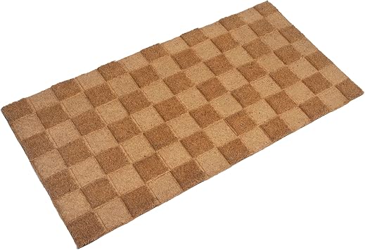 Creative Co-Op Engraved Coir Checkerboard Print and PVC Back, Natural Doormat, 32