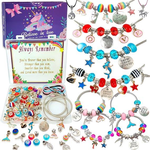 Charm Bracelet/Jewelry Making Kits for Kids Girls,Unicorn Birthday Gifts,Arts Crafts Toys for 5 6 7 8 9 12 Years Old Girls