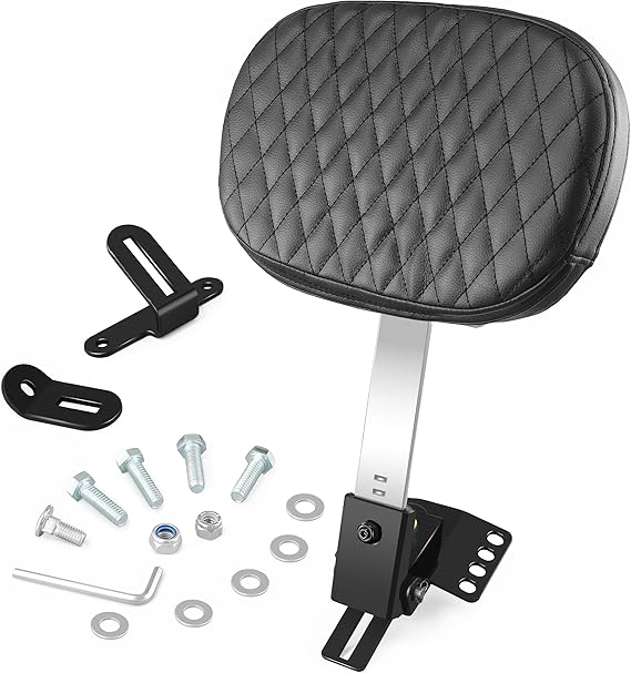 Adjustable Plug-in Driver Rider Backrest Custom Kit for Harley Electra Glides 1997-2026 Made Fit for Touring Models Road King Street Glide (Chrome Finished Stitching Pad)