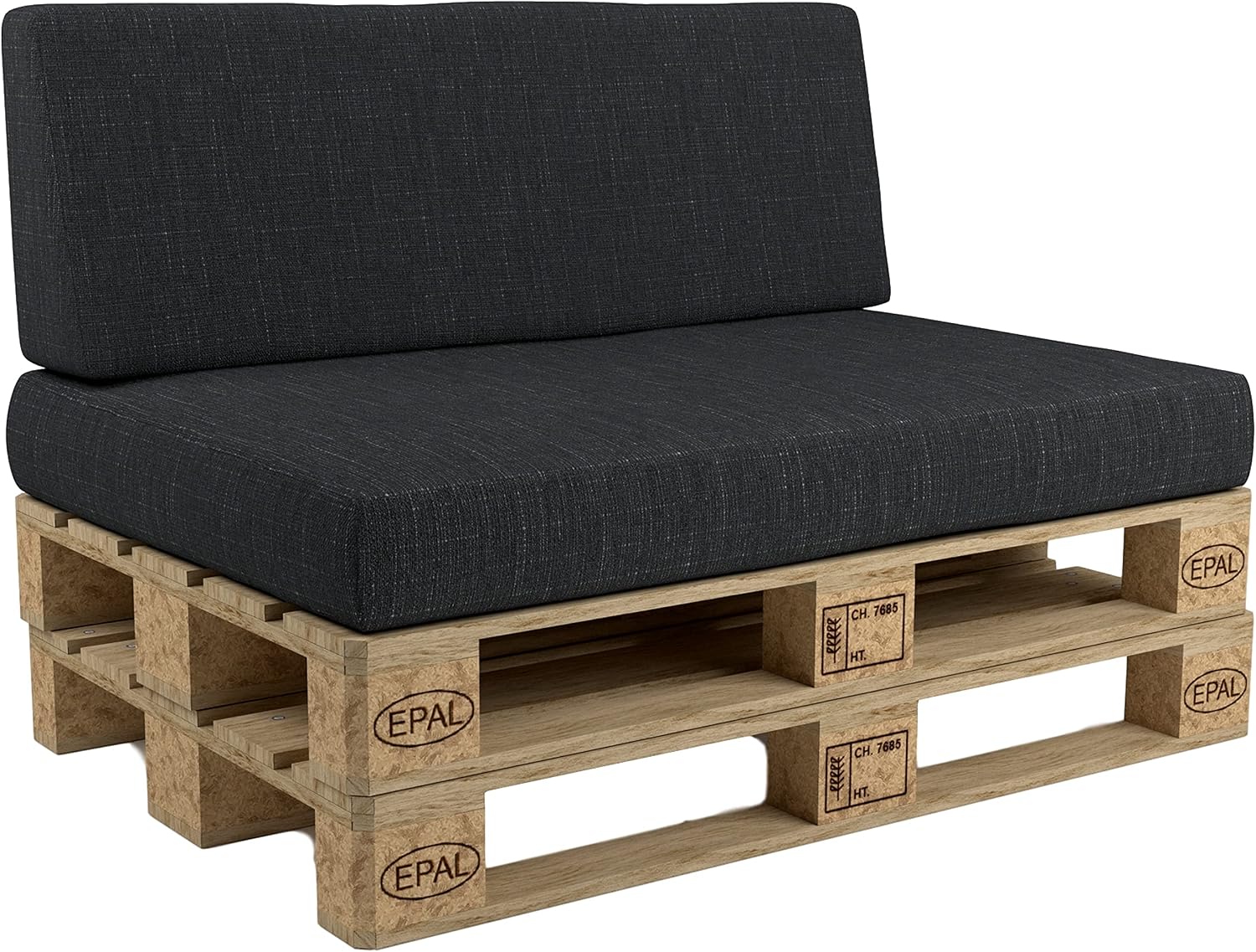 POKAR Euro Pallet Seating Set of 2: 1x seat cushion 120x80cm  1x back cushion 120x40cm, cold foam, removable covers, Home Garden Furniture DIY, indoor outdoor pillow, without pallets, anthracite