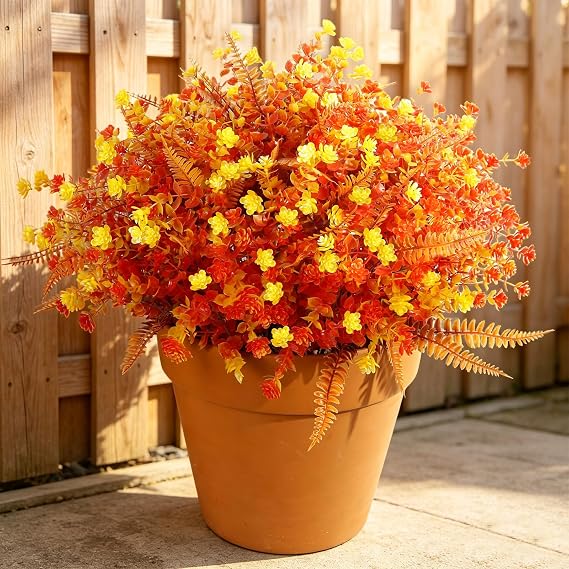 Artificial Fall Flowers for Outdoors,36 pcs Faux Outdoors Plants Realistic Artificial Autumn flower UV Resistant for outside Look Real Fake Plants for Thanksgiving Porch Decor Window planters wedding