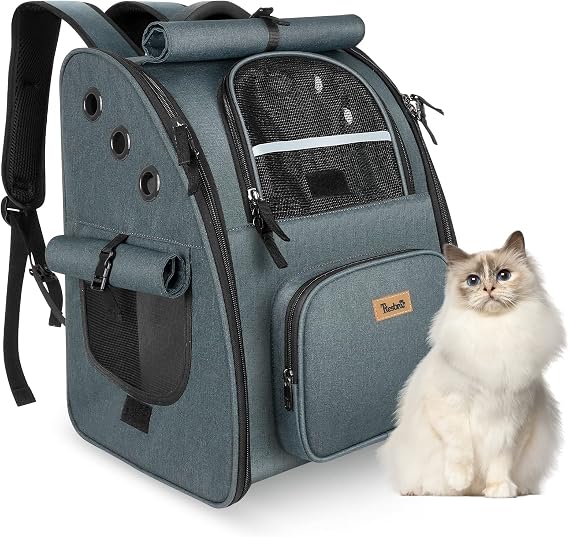 Tresbro Pet Cat Backpack, 2nd Generation Upgraded Version, Lockable Fastener, 3 Sided Curtains, Pet Carrier, Dogs, Breathable, Cats, For Small Dogs and Small Animals, Perfect for Travel, Hospital Visits, Disaster Evacuation, Dark Gray