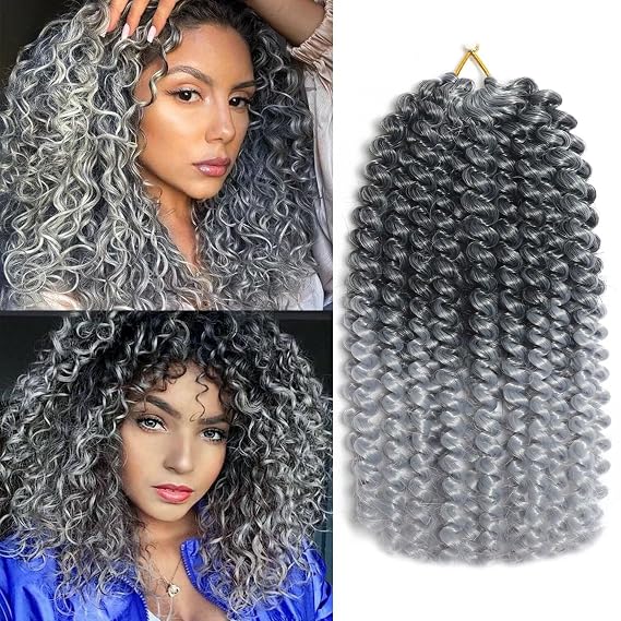 Marlybob Crochet Hair 8 Inch Passion Twist Hair Curly Braiding Hair Crochet Braids Hair Afro Kinky-Curly Crochet Hair Curly Crochet Hair For Black Women(8 Inch, 1B/Gray 9 Bundles Marlybob)