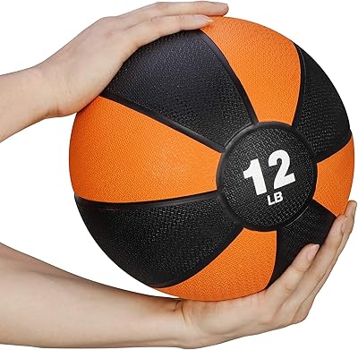 F2C 12 lbs Medicine Ball Workout Med Ball for Core Strength, Balance, Coordination Exercise Non-Slip Rubber Shell Textured Surface ...