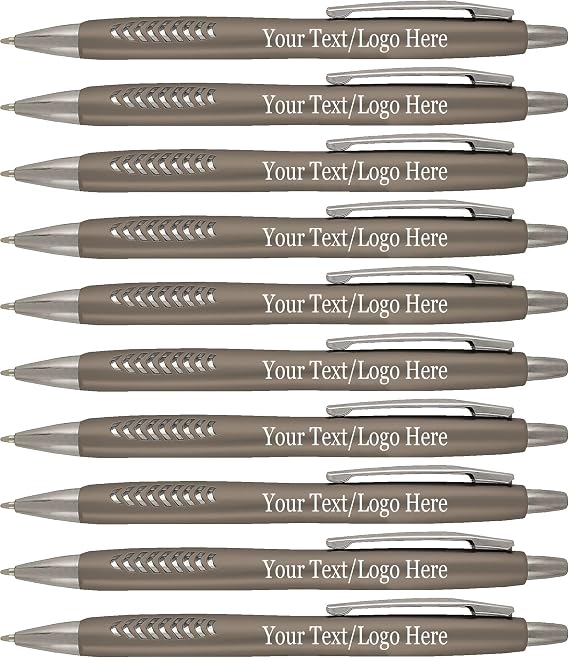 SyPen Personalized Pens With your Custom Logo or Text-300 Pack Bulk-for Businesses, Parties, and Events, Custom Printed Beautiful Fashion Ballpoint Pens, Click Action, Black Ink, Grey Pens