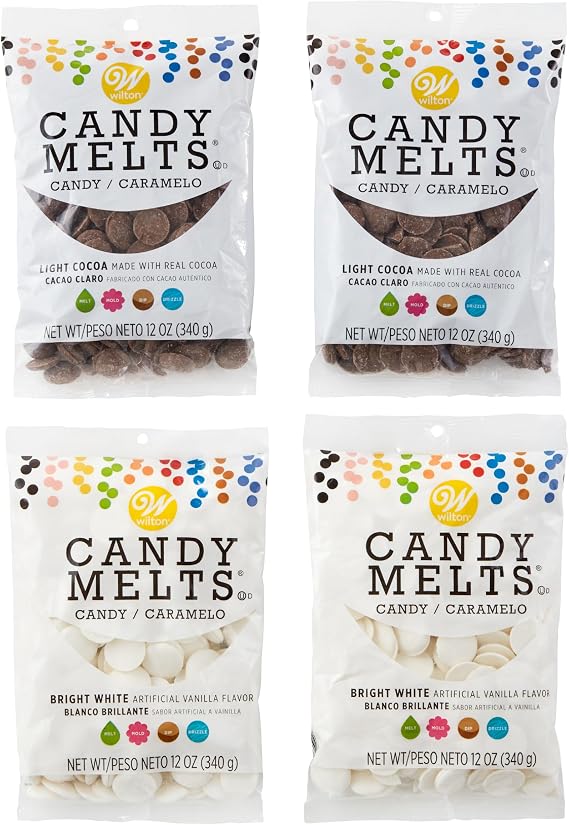 Wilton Light Cocoa and Bright White Candy Melts Candy Set, Vanilla & Chocolate Candy Melts, 12 Oz, Pack of 4