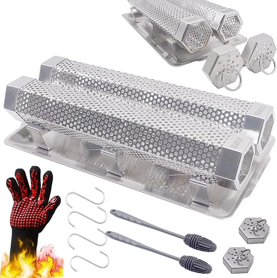 2-Pack 12" Pellet Smoker Tube With a Tray, 5 Hours Billowing Smoke