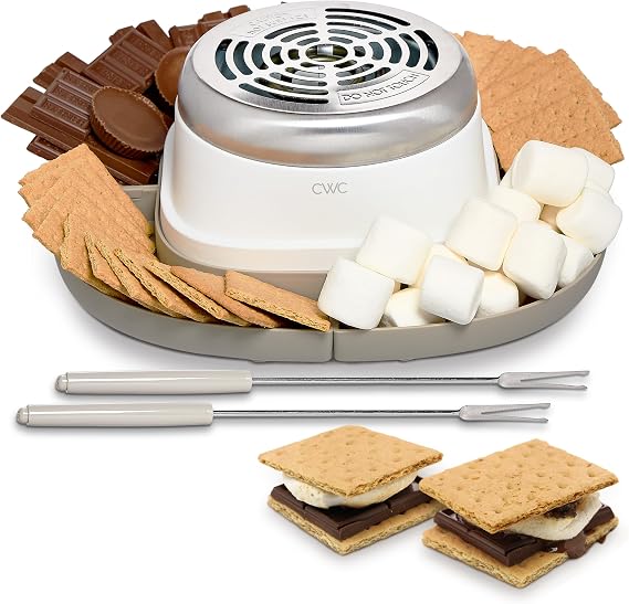 COOK WITH COLOR Electric Smores Maker - Flameless Heater, 120V 300W, with 4 Detachable Compartments & 2 Stainless Steel Roasting Forks, Sand