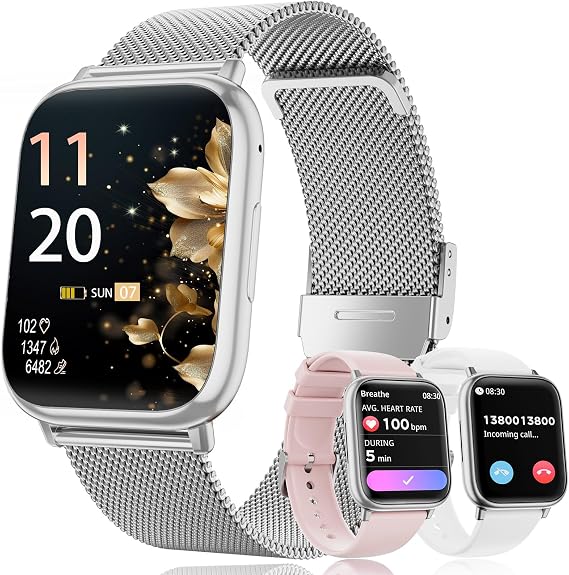 Smart Watches for Women Answer/Make Calls, 1.83" Fitness Tracker Watch with Heart Rate Monitor, 113+ Sport Modes, Pedometer, Sleep Monitor, IP68 Waterproof, Smartwatch for Android/iOS (Silver 1)