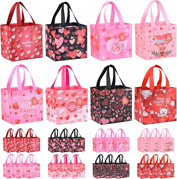 Tedmax Valentine Gift Bags 24Pcs Reusable Tote with Handles for Kids