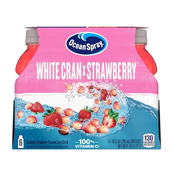 Ocean Spray White Cranberry Strawberry Juice Drink, 10 Fl Oz Bottles, 6 Count (Pack of 1)