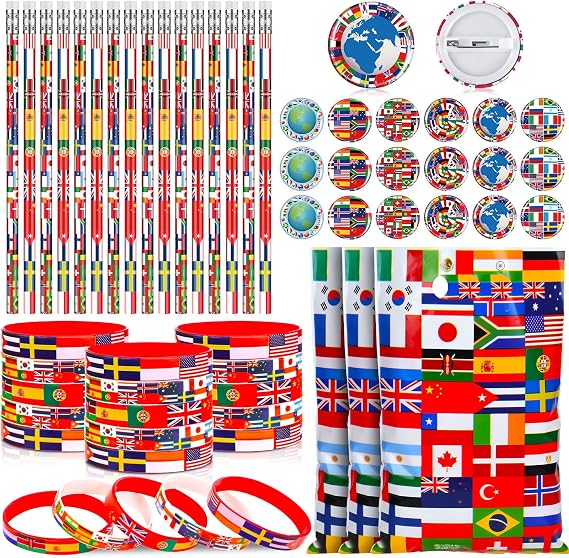 120 Pcs International World Flag Party Favor Set All Around The World Decor