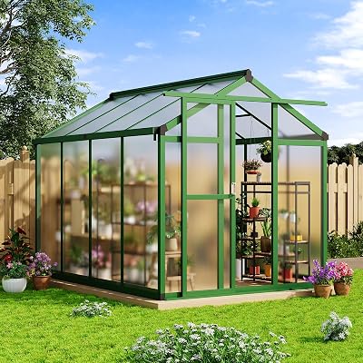 6x8 FT Greenhouse for Outdoors, Large Aluminum Greenhouses with Adjustable Roof Vent, Heavy Duty Greenhouse with Ground Nails, Walk-in Green Houses for Outside Garden, Backyard, Patio