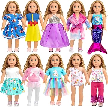 WONDOLL 18-inch Doll Clothes and Accessories - 10 Sets Compatible with 18-inch-Dolls Outfits Christmas Birthday Gift for Little Girls
