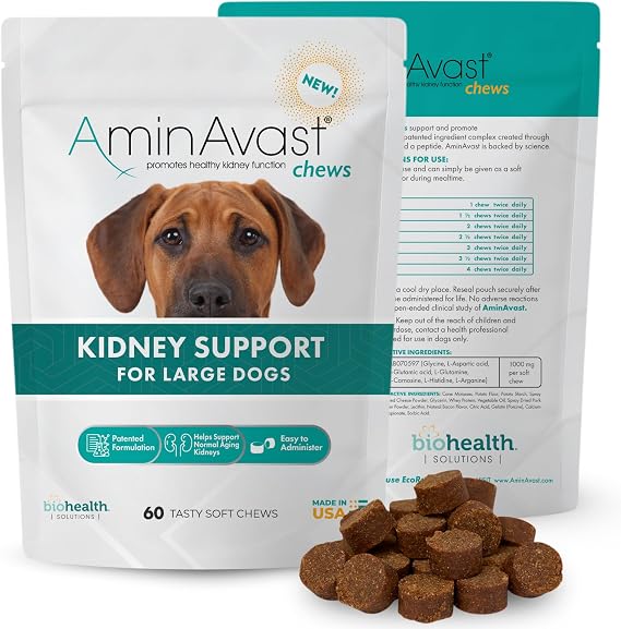 AminAvast Kidney Support Supplement for Dogs 21 lb+, 1000 mg, 60 Soft Chews