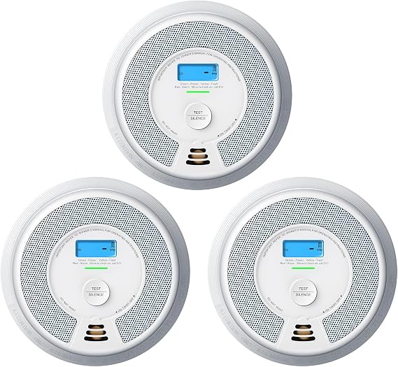X-Sense Smoke Detector Carbon Monoxide Alarm Combo, XP0H-SN, 3-Pack | 10-Year Sealed Battery (Not Hardwired), Large 5.7-inch Bracket Covers a Clean Wall, UL 217 & UL 2034 Certified