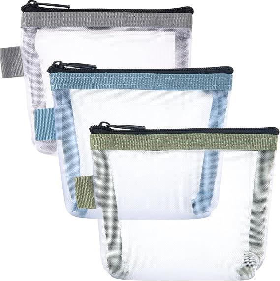 3pcs Mini Mesh Makeup Bags, Small Zipper Makeup Bags, 3 Colors