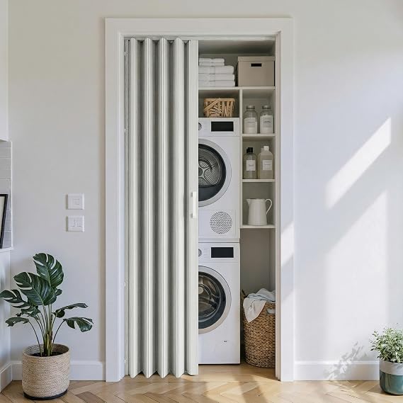 32 x 80 in Double-Layered Paneled PVC/Vinyl Accordion Folding Door, White
